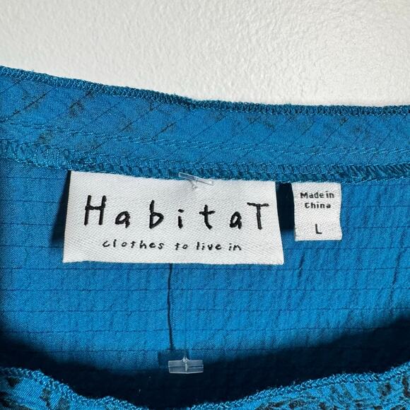 Habitat Top Women L Blue Black Floral Asymmetrical Hem Cotton Lagenlook 3/4 Slee - Picture 5 of 6